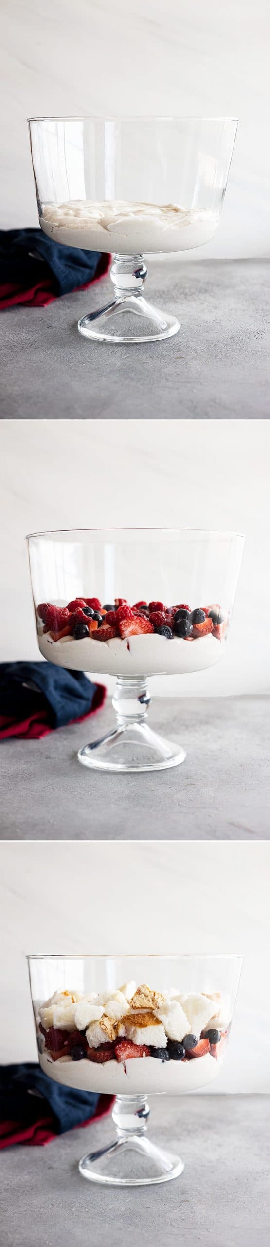 Pictures showing how to layer the trifle.
