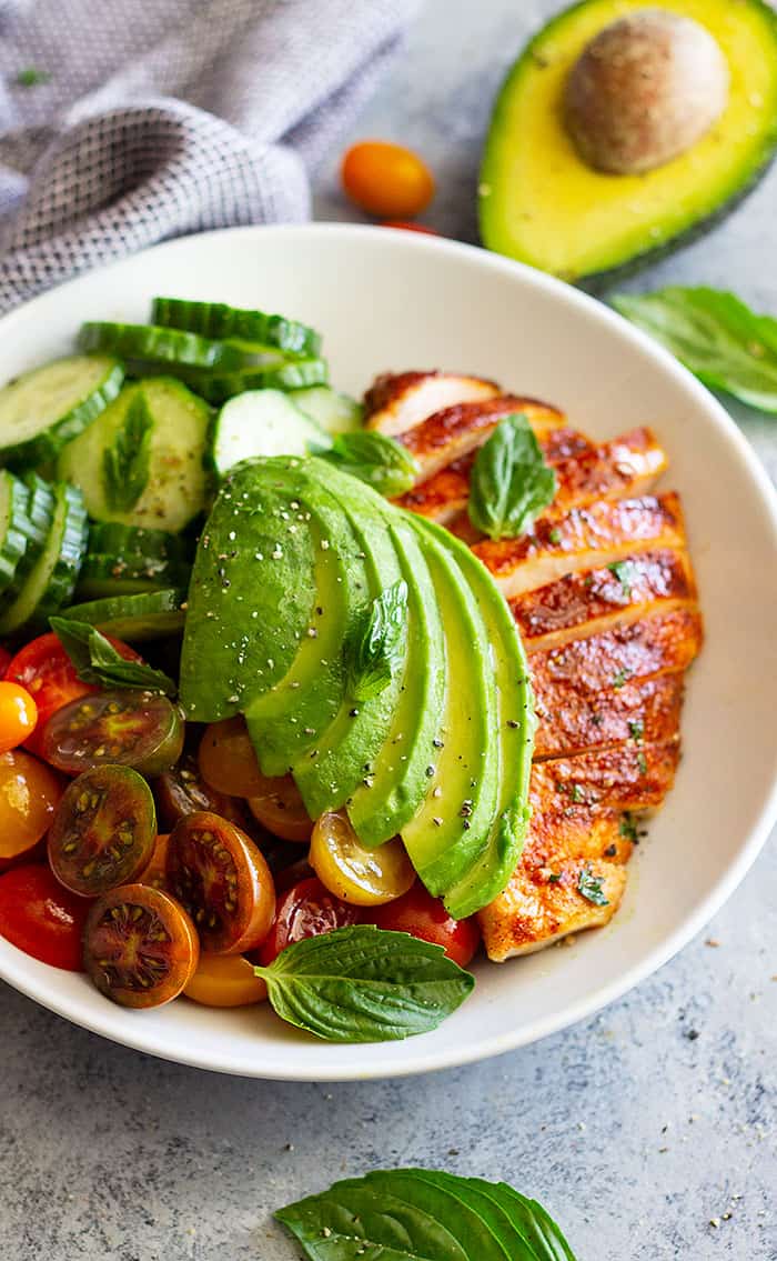 Chicken Avocado Tomato Salad is a great weeknight salad to use up some leftover chicken! It's quick and easy, full of flavor, no cook, and low fuss! 