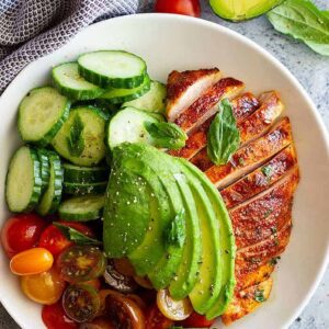 This Chicken Avocado Tomato Salad is a great dinner for any night of the week. It's full of flavor, uses leftover chicken so it's a great no cook meal!