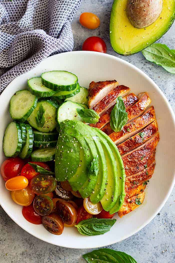 This Chicken Avocado Tomato Salad is a great dinner for any night of the week. It's full of flavor, uses leftover chicken so it's a great no cook meal! 