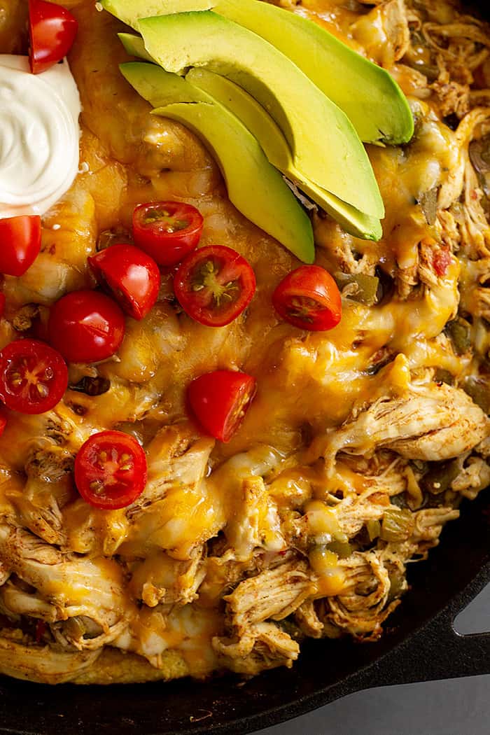 Close up of chicken tamale pie.