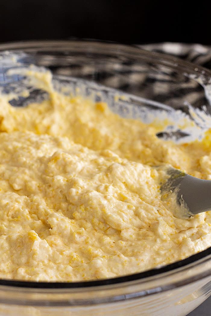 Cornbread base mixed. 