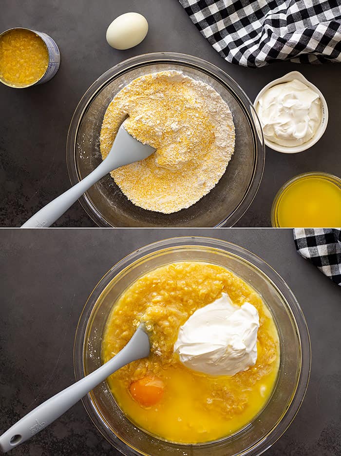 Mixing up the cornbread base.