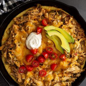Top down view of chicken tamale pie.