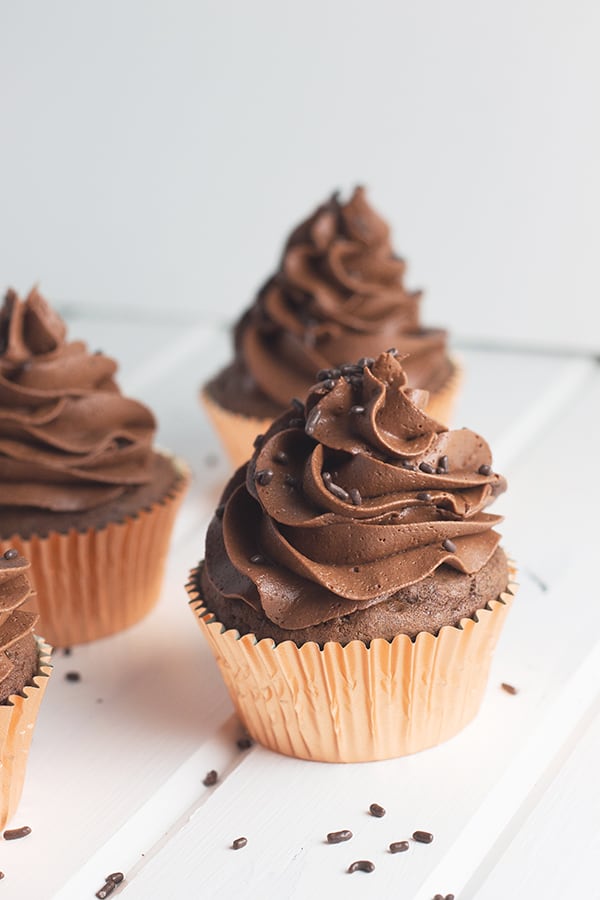 Chocolate Cupcakes with Chocolate Buttercream- this is a simple and straight forward recipe for moist chocolate cupcakes and fluffy chocolate buttercream. | countrysidecravings.com