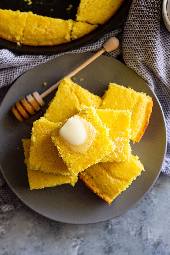 plate with pieces of cornbread from scratch