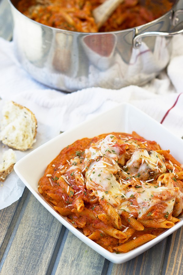 These Meatballs and Penne in Creamy Marinara Sauce is a quick one pot wonder that is loaded with flavor! | Countryside Cravings