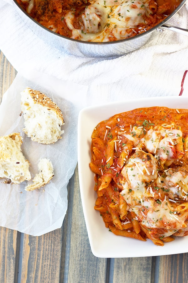 These Meatballs and Penne in Creamy Marinara Sauce is a quick one pot wonder that is loaded with flavor! | Countryside Cravings