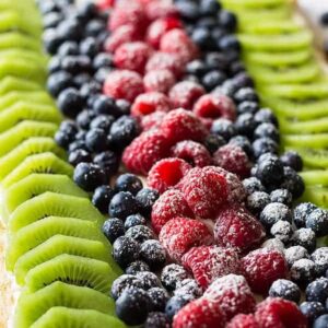 Front view of easy fruit pizza