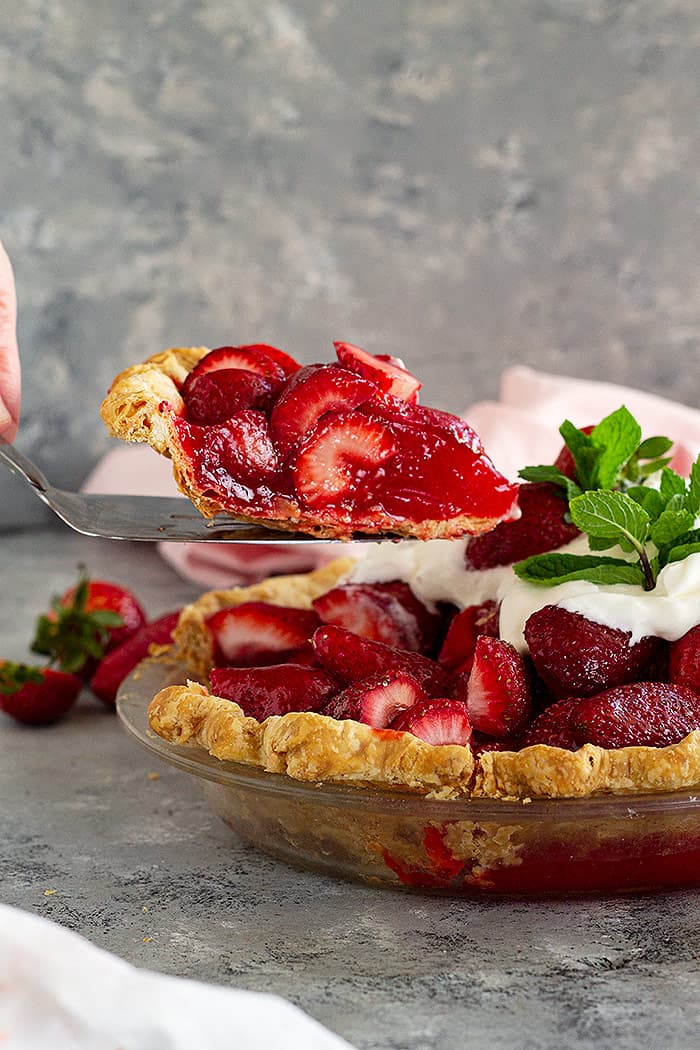 A piece of pie being served.