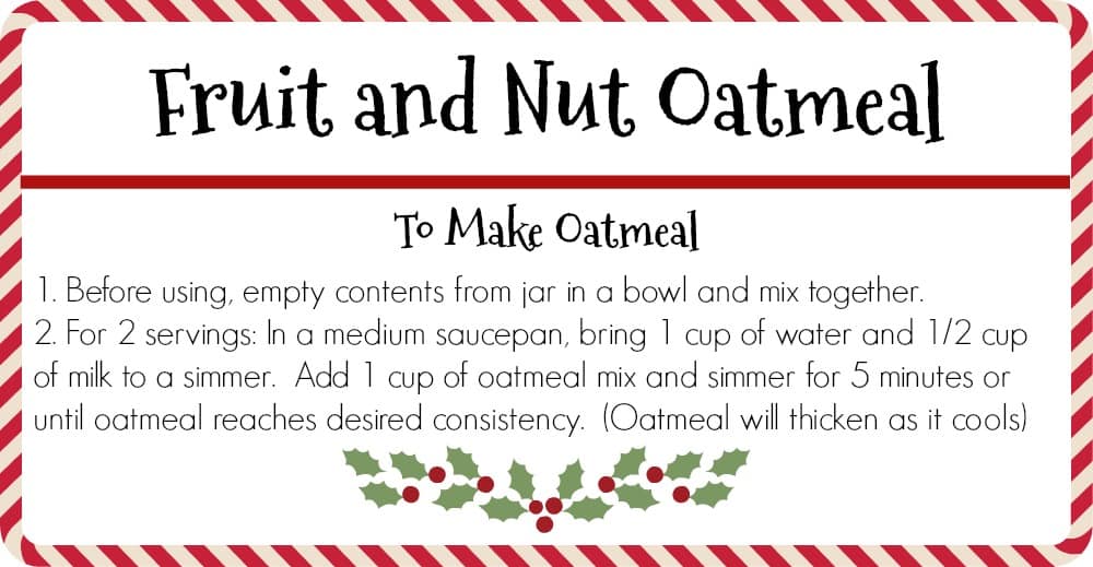 This Mason Jar Gift Fruit and Nut Oatmeal is a perfect Christmas gift! This oatmeal with dried fruit and nuts is a great way to start off the morning, with greek yogurt and fresh fruit on top!