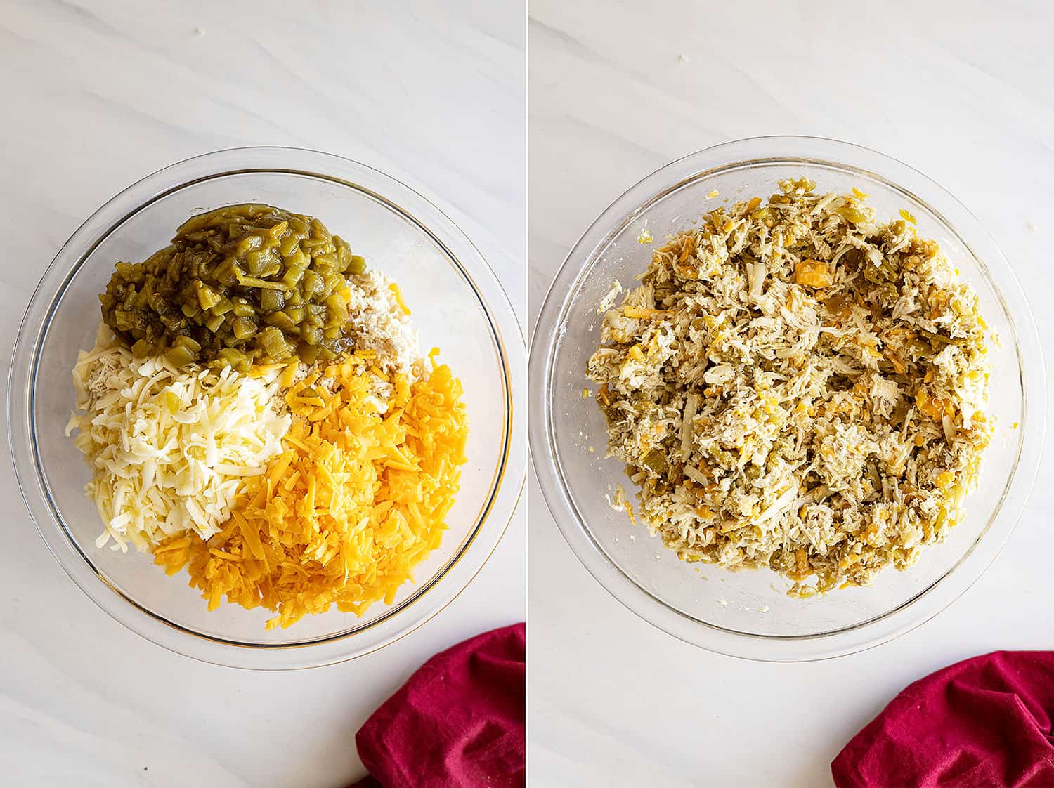 Two pictures showing how to mix the filling.