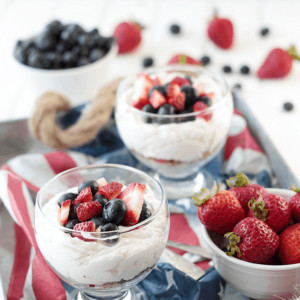 This Healthier Berry Cheesecake Parfait is a quick and easy dessert that's perfect for the 4th of July!! | Countryside Cravings