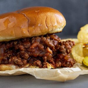 Close up of a sloppy joe.