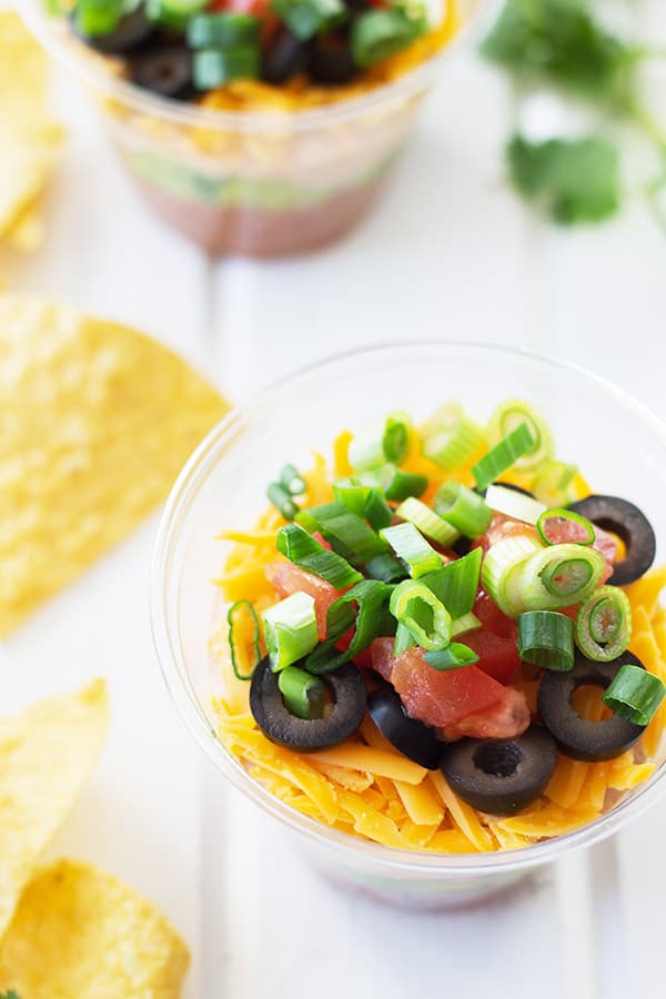 Individual Seven Layer Cups -no more double dippers, everyone can have their own cup with dip! | countrysidecravings.com