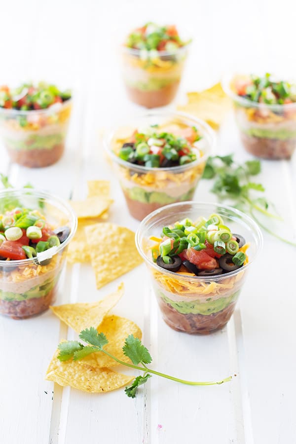 Individual Seven Layer Cups -no more double dippers, everyone can have their own cup with dip! | countrysidecravings.com