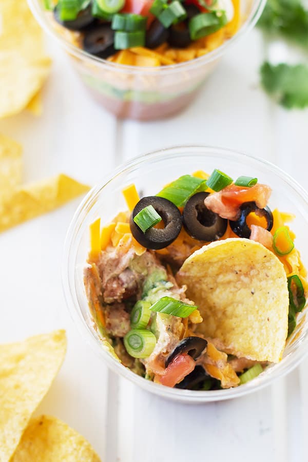 Individual Seven Layer Cups -no more double dippers, everyone can have their own cup with dip! | countrysidecravings.com