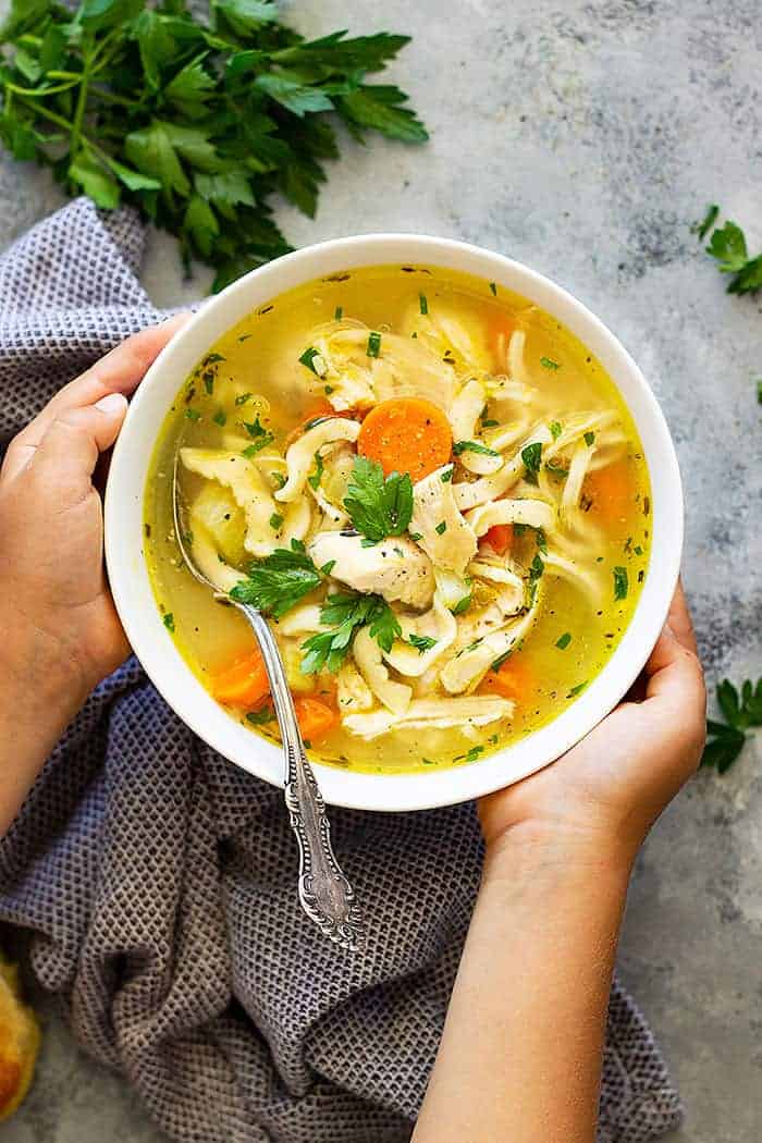 Need a comforting bowl of chicken noodle soup? This Instant Pot (Pressure Cooker) Chicken Noodle Soup is easy to make and full of flavor. And thanks to the Instant Pot it's ready in a fraction of the time! #chicken #chickennoodlesoup #instantpot