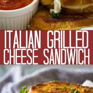 Grilled cheese sandwiches next to small while bowl of pizza sauce.