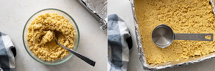 Two pictures showing how to make the base layer.