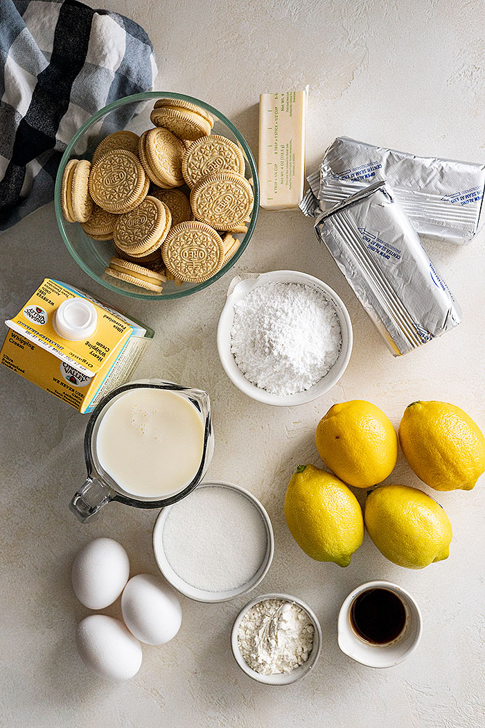 Ingredients needed to make lemon lasagna.