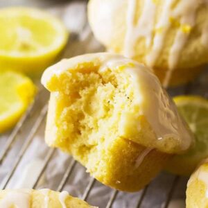 These light and airy Lemon Muffins are a great breakfast or snack! They are drizzled with a bright lemon glaze and the muffin has a bright lemon flavor!
