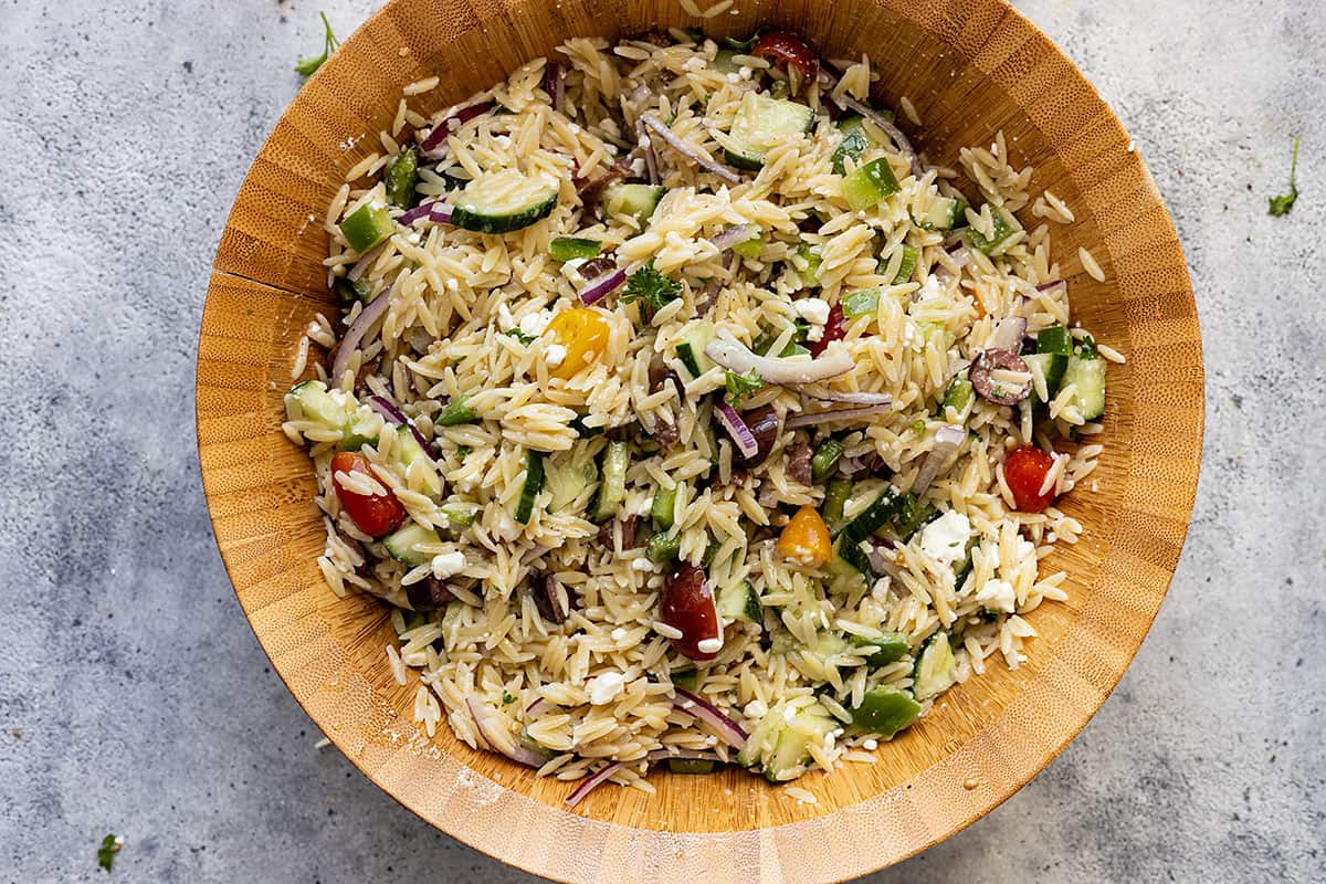 Overhead view of salad combined. 