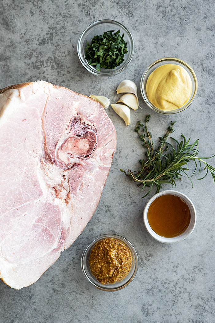 Ingredients to make mustard herb ham.