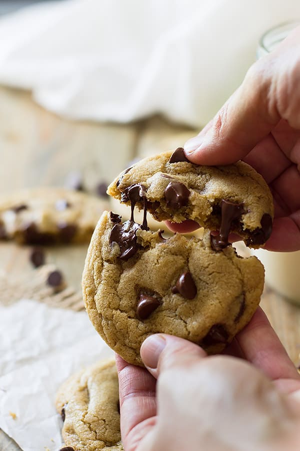 One cookie being pulled apart 