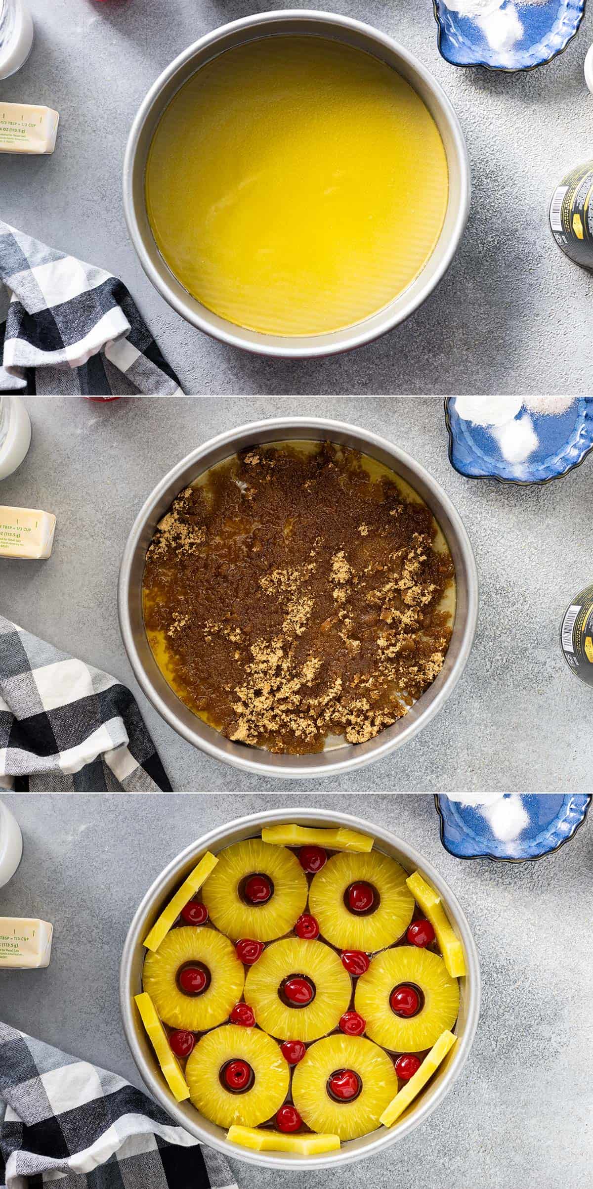 Three pictures showing how to make the lovely topping.