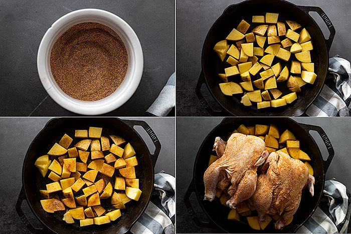 Four pictures showing the steps to make the hens.