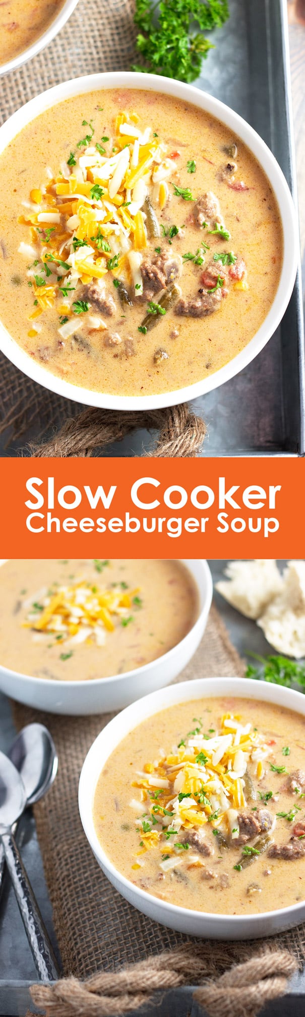 Slow Cooker Cheeseburger Soup- a delicious soup that tastes like a cheeseburger made right in your slow cooker! | Countryside Cravings