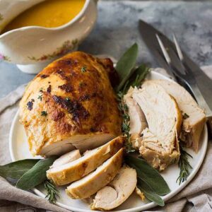 This Slow Cooker Turkey Breast is perfect for smaller parties or even just meal prepping! The slow cooker ensures it's extra juicy and the rub makes it flavorful!
