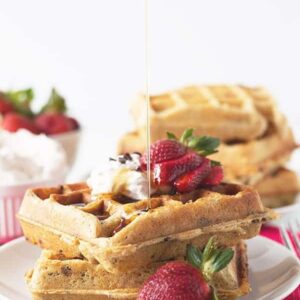 Strawberry Chocolate Chip Waffles -these easy waffles are great for a special breakfast in bed! | countrysidecravings.com