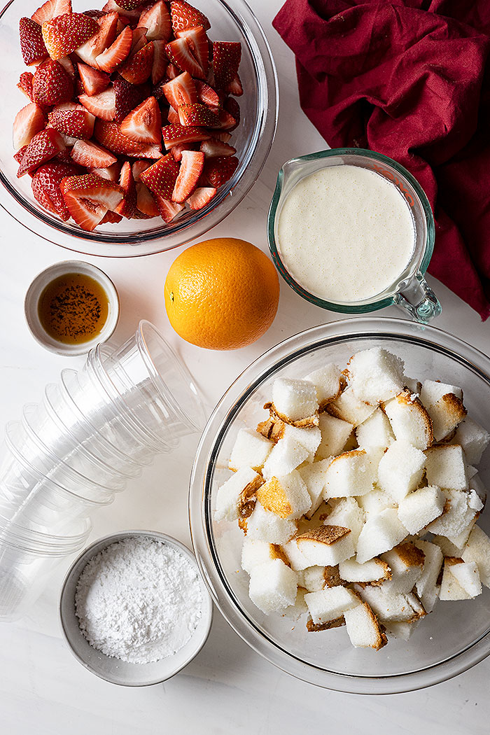 Ingredients needed to make these shortcake cups.
