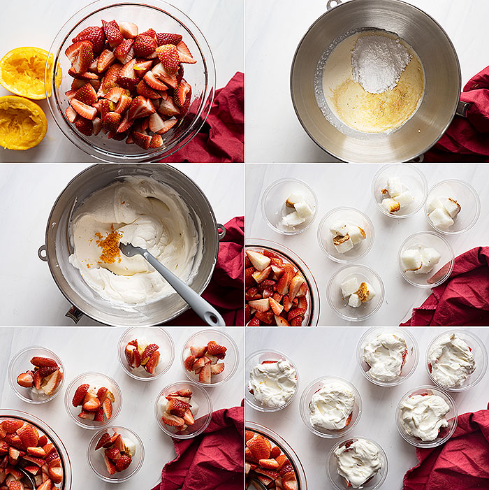 Six pictures showing how to make these dessert cups.