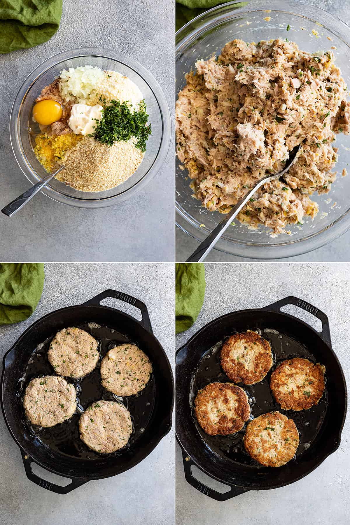 Four pictures showing how to make the patties. 