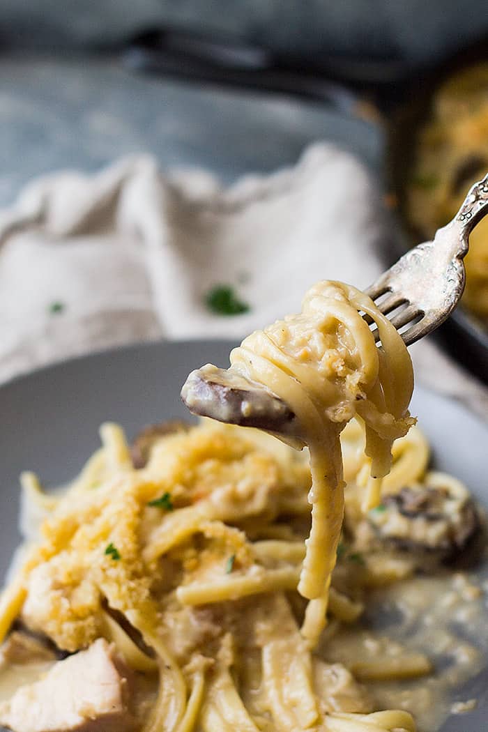 This Turkey Tetrazzini is a great way to use leftover turkey or chicken! It's creamy, cheesy and oh so comforting!!